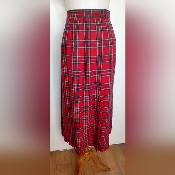 VINTAGE PLAID PLEATED MIDI SKIRT - Picture 2 of 9
